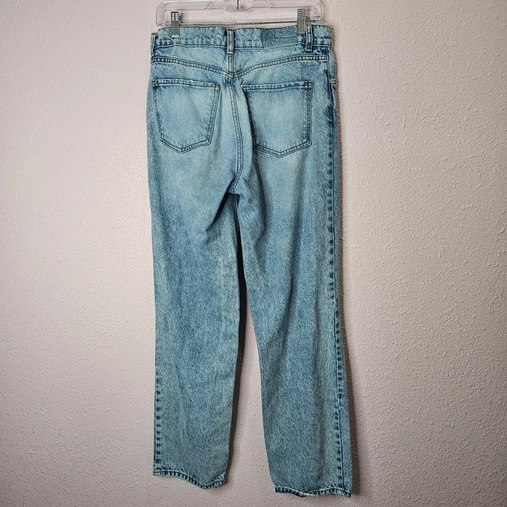 Revice Denim High Waisted Straight Leg Jeans Light Wash Distressed Size 27 *FLAW